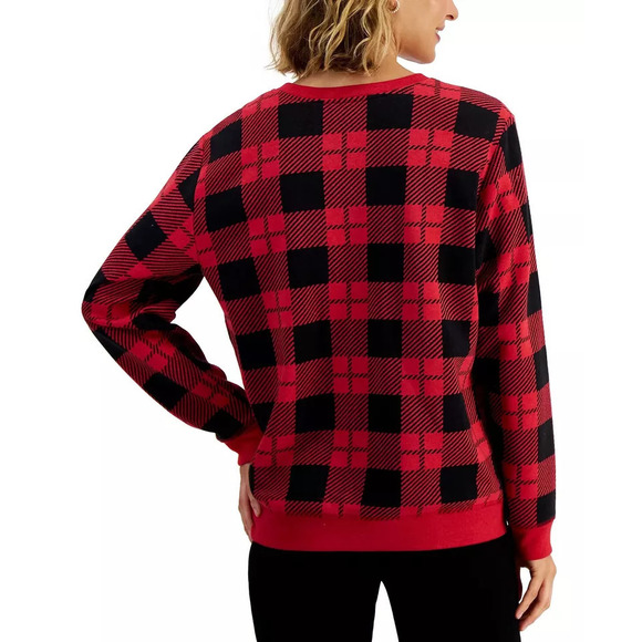 Karen Scott Plus Red Plaid Sweatshirt - Plus Size 1X - Women's Tops - Picture 2 of 2